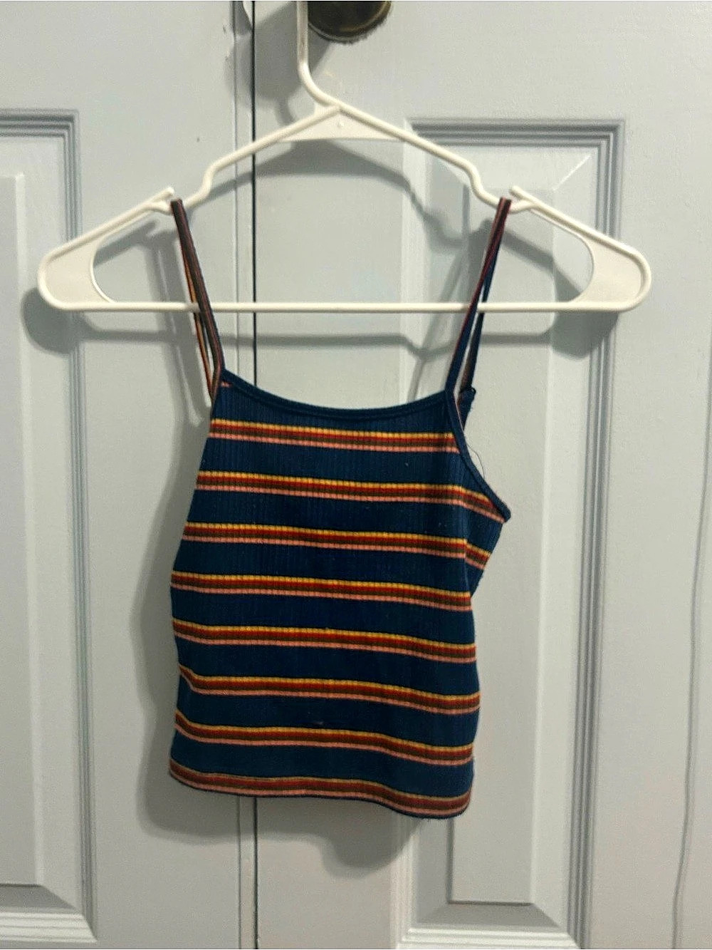 DAZY Multi-Stripe Ribbed Cami Top Blue & Orange XS